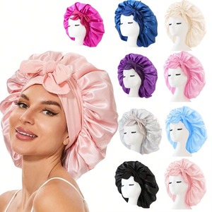 Multi-Colored Satin Silk Bow <b>Bonnet</b> Adjustable Bonne For Sleeping Hair <b>Bonnet</b> With Tie Band <b>Bonnets</b> For Women Men - Product Image 1