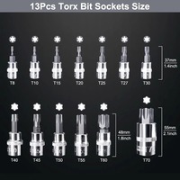Jeu de douilles à embouts combinés 13 pièces 1/4 3/8 et 1/2 "Drive T8 - T70 Hex Torx Hand Tool Torx Star Bit Socket Set