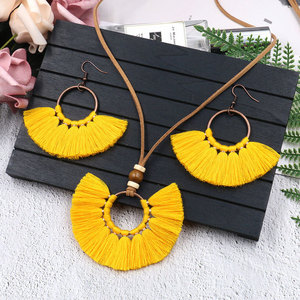 Conjunto de collar y pendientes con borlas, estilo bohemio, forma de abanico rosa, joyería para mujer, accesorios de moda para fiesta - Product Image 2