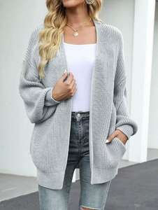 Cárdigan de punto de manga larga suelto con <span class=keywords><strong>cuello</strong></span> en V para <span class=keywords><strong>mujer</strong></span> de estilo americano, suéter informal, abrigo, suéter de punto - Product Image 4