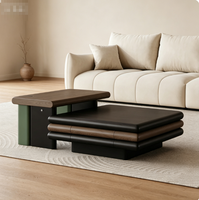 Table basse de rangement en bois moderne, écologique et durable, multi-niveaux, rétractable, carrée, avec tiroir auto-absorbant, de luxe