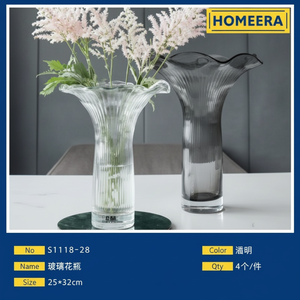 Vaso di cristallo trasparente 25x32cm Vintage nordico minimalista quadrato Design per decorazioni per la casa e composizioni floreali - Product Image 1