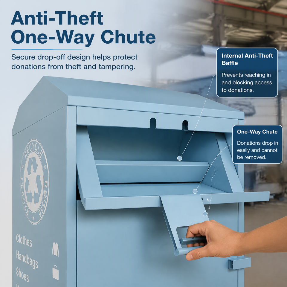 Galvanized Steel Clothes Donation Box Peaked Roof Lockable Recycling ...