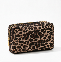 Tas Makeup Motif Leopard Bahan Polyester Kapasitas Besar, Pegangan Lembut, Ramah Lingkungan, Untuk Perjalanan, Perlengkapan Mandi, Penggunaan Sehari-hari Wanita & Remaja Putri