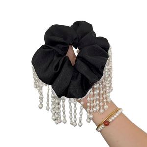 Élastiques à cheveux en satin perlé de luxe léger avec pompons, pour queue de cheval basse, charme féminin, pour fille - Product Image 5