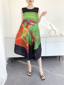 Vestido Midi Largo sin Mangas para Mujer, Elegante y de Alta Gama, 2025, Ecológico, Lavable, Tejido Floral, Plisado, con Cintura Natural - Product Image 3
