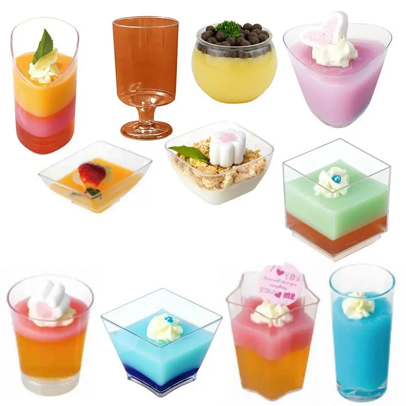 Hoge Kwaliteit Custom Printing Plastic Jelly Dessert Cup, Ps Vierkante Wegwerp Plastic Beker