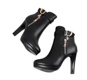 Stivali corti da donna in 2024 tacchi alti, trendy inverno nuovi stivali sexy punta tonda, stivale da donna - Product Image 5