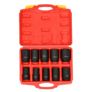 طقم مفاتيح ربط عميقة GTYPro مكون من 10 قطع، مقاس 3/4 بوصة، 80 ملم، 17، 19، 21، 24، 27، 30، 32، 33، 36، 41 ملم، مصنوع من الكروم موليبدينوم والكروم فاناديوم، بسعر مناسب - Product Image 1