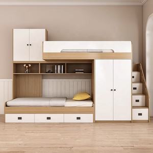 Günstiges Weißes Kinder-Hochbett aus Holz vom Hersteller auf Lager mit Kleiderschrank, Stauraum und Treppe - Product Image 6