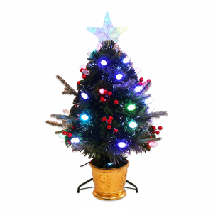USB <b>LED</b> 2FT/55T Xmas <b>Tree</b> with Red Cherry Pine Cone & Fern 180cm Artificial Holiday Decor Hinged Stand Included - Product Image 2