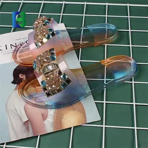 2024 하이 퀄리티 여성 신발 네온 투명 젤리 샌들 플랫 비치 젤리 슬리퍼