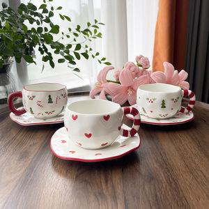 Factory Directly Sell Ins Hand Painted Christmas Ceramic Coffee <b>Mug</b> and Saucer Set Exquisite Gift Water Cup - Product Image 1