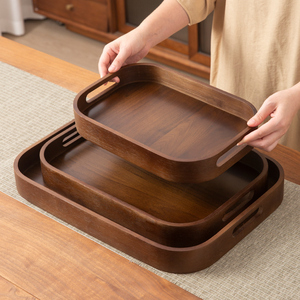 Bandeja de grano de madera de nogal de simplicidad moderna, juego de té de mano, bandeja de té pequeña de madera rectangular para boda para uso doméstico o en Hotel - Product Image 3