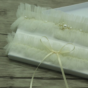 Jarretière de mariée ornée de perles blanches/roses pour la décoration de la jambe - Product Image 5