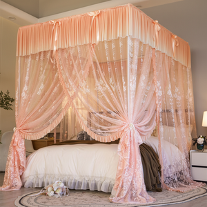 มุ้งกันยุงแบบตั้งพื้นลายลูกไม้สไตล์เจ้าหญิง ผ้าแจ็คการ์ด สำหรับใช้ในบ้าน สามประตู พร้อมเสา<span class=keywords><strong>ภายนอก</strong></span> ป้องกันฝุ่นแบบพระราชวัง - Product Image 6