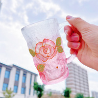 Style japonais peint à la main Rose tasse cristal verre Glacier eau thé lait tasse à café Couple cadeau