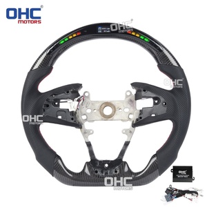 Volante LED de fibra de carbono en stock en EE. UU. para <span class=keywords><strong>Honda</strong></span> Civic 10.ª generación <span class=keywords><strong>Type</strong></span> <span class=keywords><strong>R</strong></span> FK8 2017-2021, completamente en cuero/fibra de carbono con hidroimpresión/embellecedores - Product Image 2