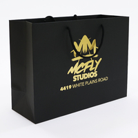 Sac en papier de luxe personnalisé avec logo, noir mat, en carton, avec poignées en corde de coton enduite d'or, vente en gros