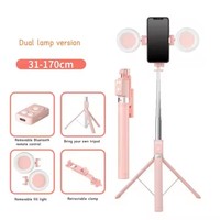 Perche à selfie pliable 4-en-1 en aluminium, 2 pièces, 170 cm, avec anneau lumineux LED extensible et télécommande sans fil pour diffusion en direct
