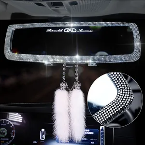 Couverture décorative personnalité créative joli diamant incrusté miroir de recul intérieur de voiture articles décoratifs pour femmes