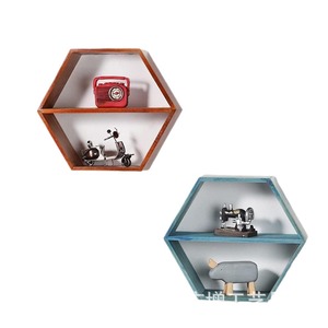 Hexagonal Wall <b>Shelf</b> Wooden Storage <b>Rack</b> 2 Tier Retro Color Wall Mounted Display <b>Rack</b> For Home Decoration - Product Image 5