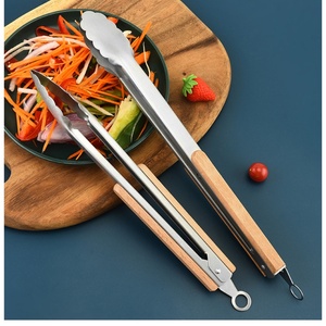 Ensemble de 4 pinces de cuisine, pinces de cuisine à verrouillage, pinces à griller en acier inoxydable avec poignée ergonomique en bois - Product Image 5