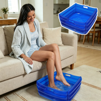 Bak Mandi Tiup PVC Plastik Portabel Lipat untuk Luar Ruangan, Perjalanan, Berkemah, Kolam Renang, Bak Cuci 35x35x14cm Persegi Panjang