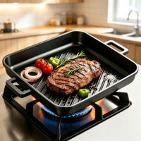 Plaque de cuisson carrée 34x34CM légère en fonte d'aluminium antiadhésive effet marbre, pour grillades, barbecue et four hollandais