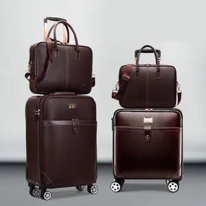 Travel Leather luggage large capacity Travelling Trolley Suitcase Carry-On Luggage With Small Bag Leather Suitcases With Lock