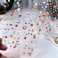 Autocollants pour ongles de Noël en relief 5D, bonhomme de neige mignon, homme en pain d'épices, arbre de Noël, autocollants adhésifs pour ongles, décorations de manucure d'hiver