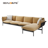 Canapé modulaire haut de gamme de style italien Totu en velours et cuir avec structure en métal gris pour villa de luxe, grand salon