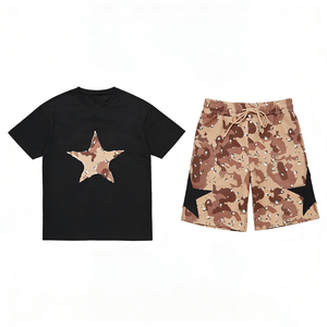 Conjunto Deportivo Personalizado al por Mayor para Hombre, Estilo Urbano Y2K, Estampado Gráfico de Estrellas, Textura Desértica, en Algodón Grueso - Product Image 1