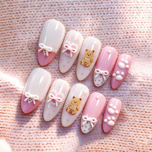 Cute Bow <strong>Resin</strong> French Style 3D Bear Shape Non-toxic Long-lasting Decorative Nail Art Pieces Pressing Nails Wearable Nails Custom - Product Image 6