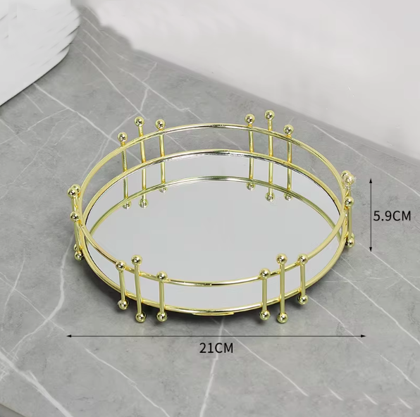 2317j-2002 ถาดกระจกทรงกลม 20ซม.-ทอง