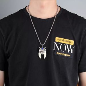 Pingente vintage de crânio de resina, estilo étnico, lobo, dentes, colar de aço inoxidável, cabeça de dragon, tigre, atacado, venda imperdível - Product Image 5