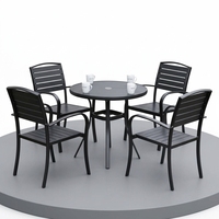 Ensemble de table et chaises de jardin en plastique imitation bois, structure métallique, fauteuils de patio, sièges à lattes