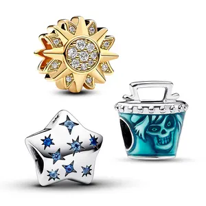 Fabrika toptan tasarımcı DIY charms boncuklu plata 925 ayar gümüş çiçek şanslı Charms kolye bilezik takı yapımı için