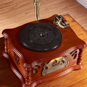 Tocadiscos Retro de Madera Personalizado de Fábrica con Gran Bocina de Latón, Reproductor de Vinilos con Bluetooth, USB, MP3, Radio FM, Decoración para el Hogar, Sala de Estar - Product Image 3