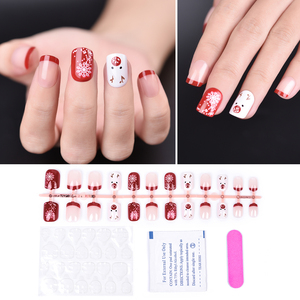 KADS 24 faux ongles courts rouges à presser, style français, avec bâtonnets de gelée, pour Noël - Product Image 2