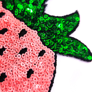 Good End Price Wholesale Pink Sweet Strawberry <b>Sequin</b> Embroidery <b>Fabric</b> Iron-On Pvc Patch - Product Image 3