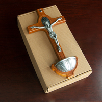 HT mur croix en bois croix catholique croix religieuse spirituelle avec tasse d'eau bénite statue de jésus église rituel décoration de la maison