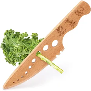 Couteau à décapant en bois coupe-feuilles outil de cuisine sûr rustique pour hacher avec persil, coriandre, basilic, thym, romarin, S