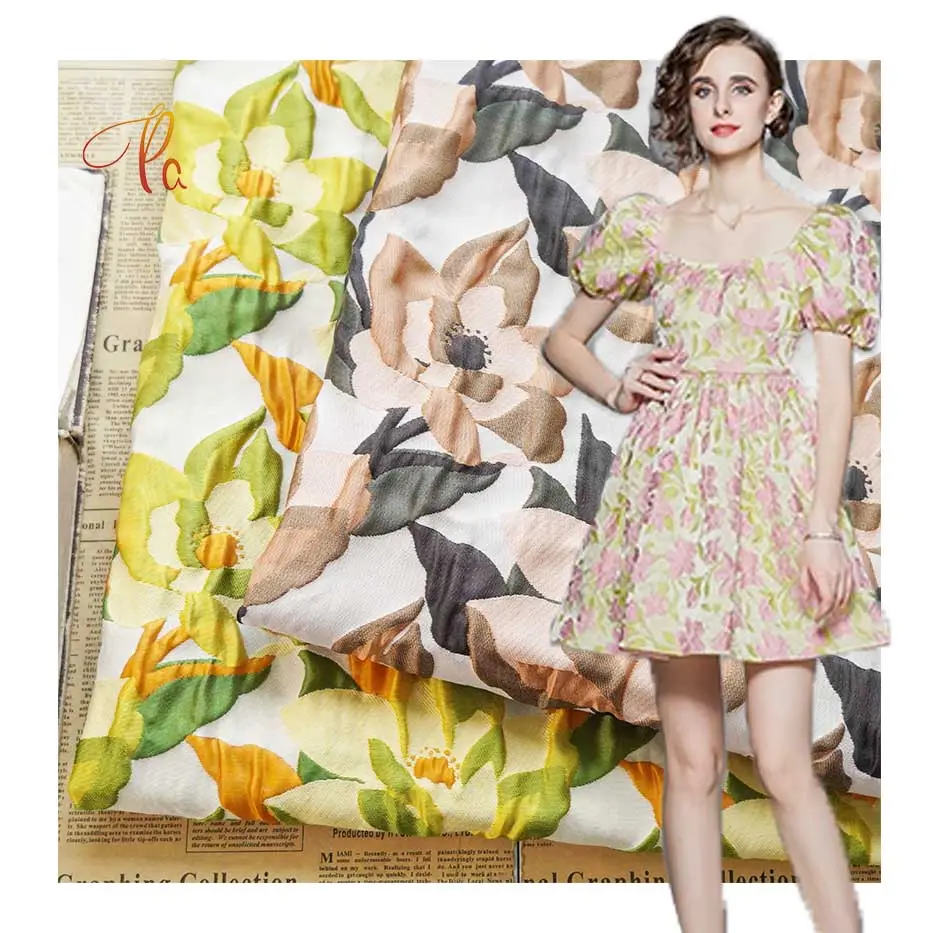 Tessuto Jacquard di fioritura del tessuto a maglia di Nylon del poliestere all'ingrosso di vendita calda per i vestiti delle donne