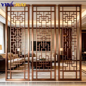 Paravent en acier inoxydable de haute qualité, style chinois ajouré, qui rehausse l'ambiance zen du salon au style chinois moderne - Product Image 1