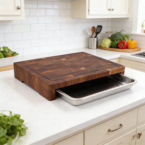 <span class=keywords><strong>Planche</strong></span> à découper en <span class=keywords><strong>bois</strong></span> <span class=keywords><strong>de</strong></span> noyer avec plateau en acier inoxydable pour la cuisine, idéale pour couper les légumes, la viande et récolter les jus - Product Image 3