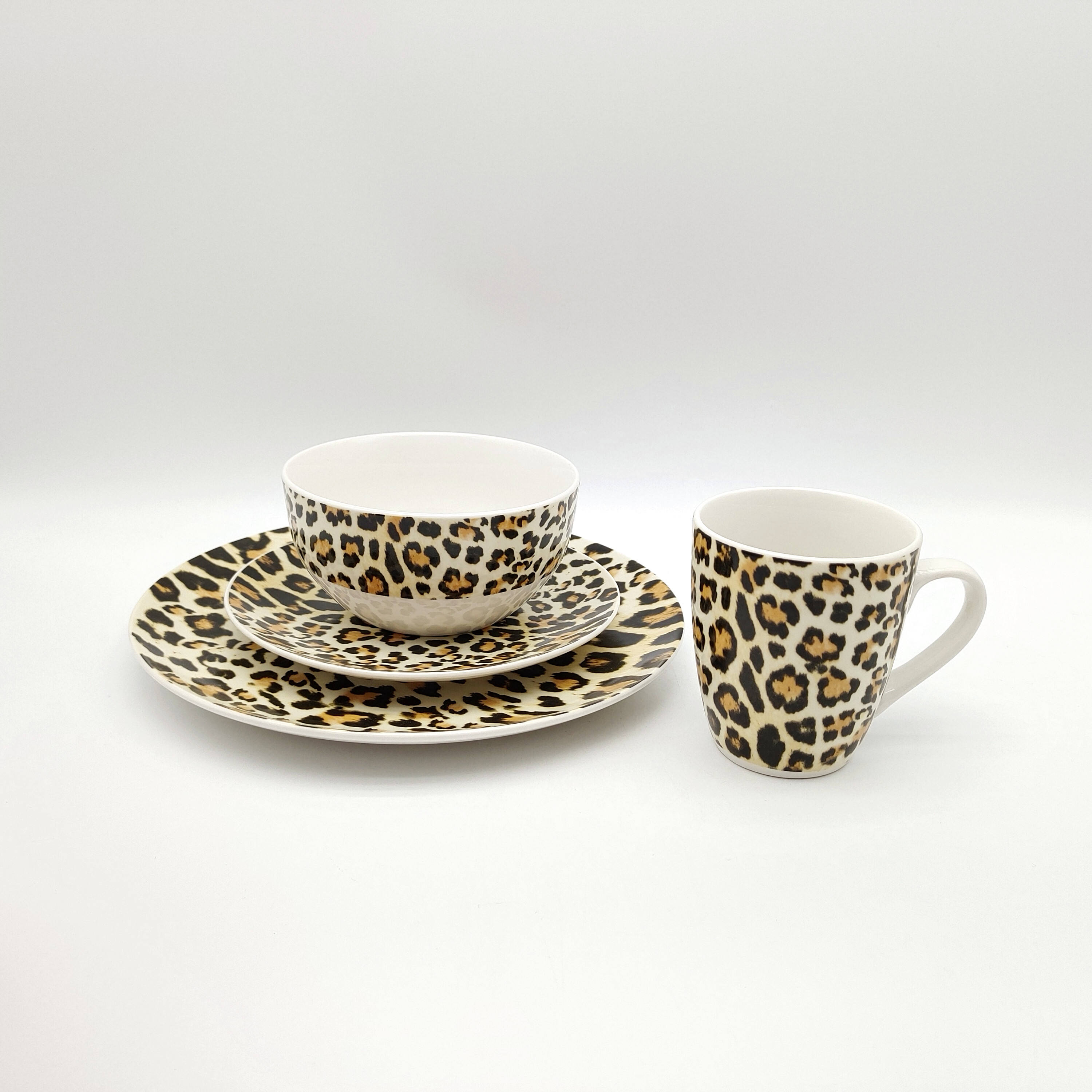 Juego de vajilla de porcelana con diseño de leopardo para personas, 16  piezas