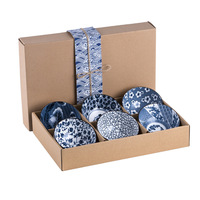 Cadeau Japonais Coloré Peint à la Main Blanc et Bleu Porcelaine Céramique Alimentaire Riz Soupe Nouilles Ramen Sets de Bols