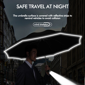 Parapluie LED de conception classique cadre en PVC solide motif unique à trois plis sécurité essentiel équipement de nuit fait tissu de pongé en Nylon - Product Image 6