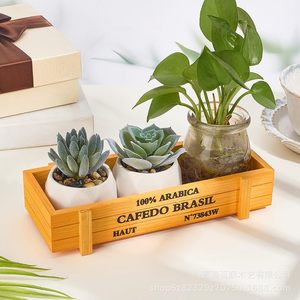 Wooden Plant Box Rectangular Desktop Storage For Flowers <b>Succulents</b> Mini Landscape <b>Pot</b> Yellow Solid Color - Product Image 2